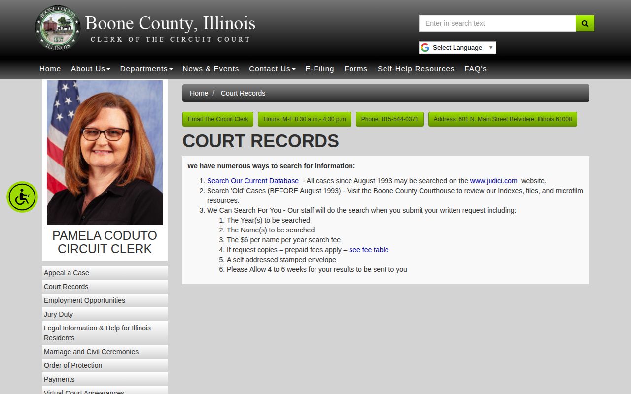 Boone Circuit Clerk court record access instructions